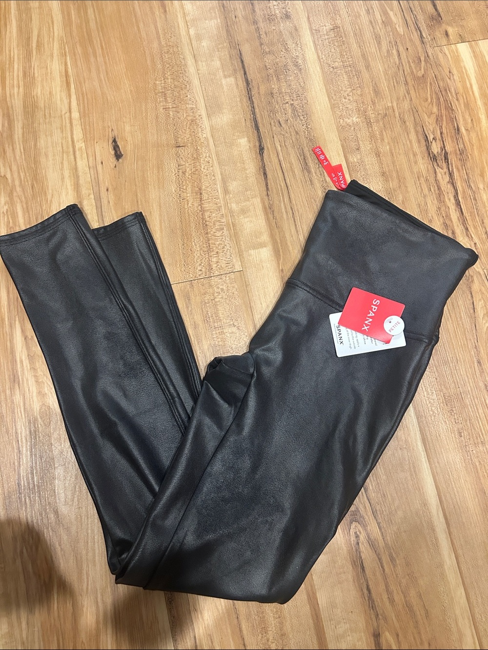 SPANX Black Faux Leather High-Rise Leggings with Ankle Zips